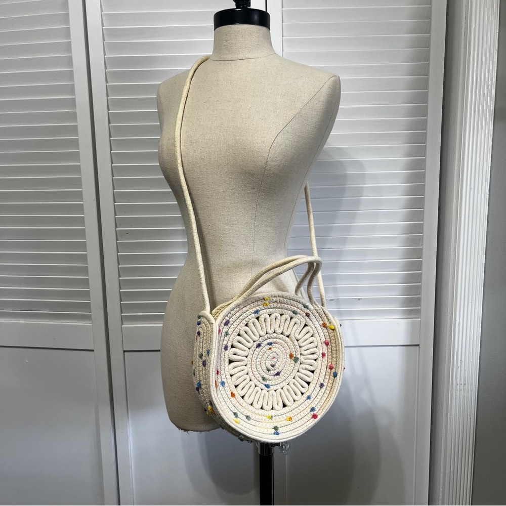 Cream Crossbody Bag Macrame Bag with Colorful Polka Dots - Picture 2 of 8
